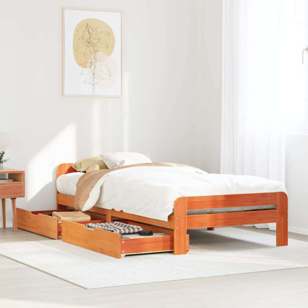 Estructura de cama sin colchón madera de pino marrón 90x200 cm Estructura de cama sin colchón madera de pino marrón 90x200 cm D
