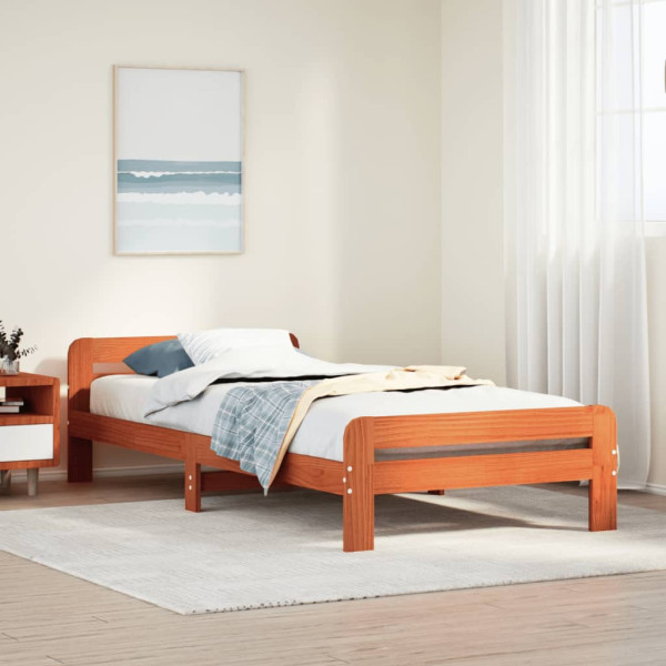 Estructura de cama sin colchón madera de pino marrón 90x200 cm Estructura de cama sin colchón madera de pino marrón 90x200 cm D