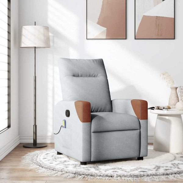 Sillón reclinable de masaje de tela gris claro Sillón reclinable de masaje de tela gris claro D