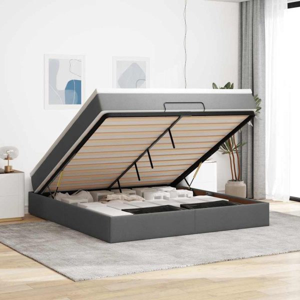 Estructura cama otomana colchón tela gris oscuro 160x200 cm Estructura cama otomana colchón tela gris oscuro 160x200 cm D