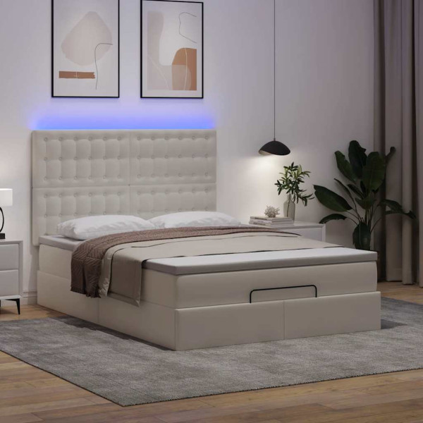 Estructura cama otomana colchón cuero sintético blanco Estructura cama otomana colchón cuero sintético blanco D