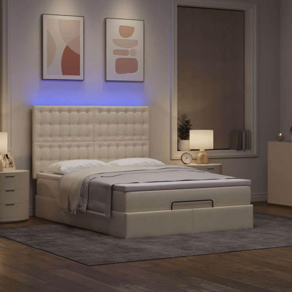 Estructura de cama otomana con colchón tela crema 140x200cm Estructura de cama otomana con colchón tela crema 140x200cm D