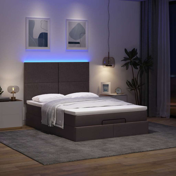 Estructura cama otomana colchón tela marrón oscuro 140x200cm Estructura cama otomana colchón tela marrón oscuro 140x200cm D