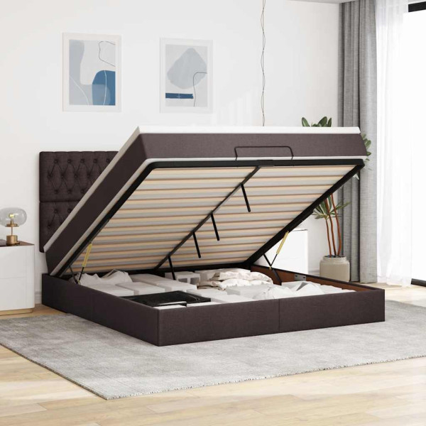 Estructura cama otomana colchón tela marrón oscuro 160x200 cm Estructura cama otomana colchón tela marrón oscuro 160x200 cm D