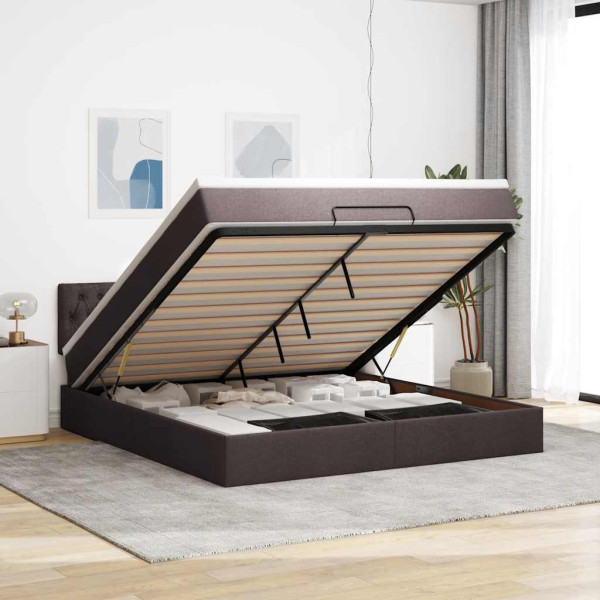 Estructura cama otomana colchón tela marrón oscuro 160x200 cm Estructura cama otomana colchón tela marrón oscuro 160x200 cm D