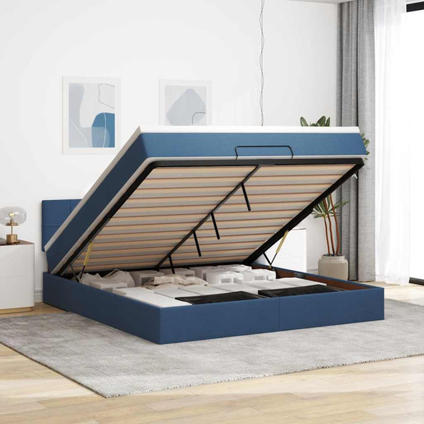 Estructura de cama otomana con colchón tela azul 160x200 cm Estructura de cama otomana con colchón tela azul 160x200 cm D