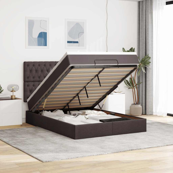 Estructura cama otomana colchón tela marrón oscuro 140x200cm Estructura cama otomana colchón tela marrón oscuro 140x200cm D