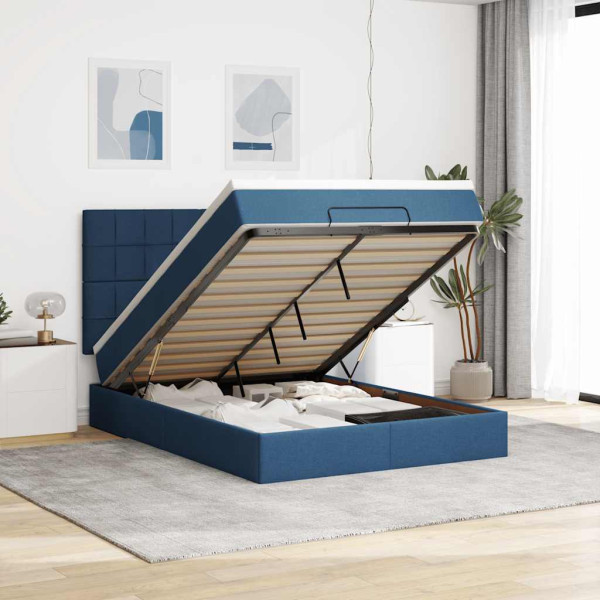 Estructura de cama otomana colchón tela azul pardo 140x200cm Estructura de cama otomana colchón tela azul pardo 140x200cm D