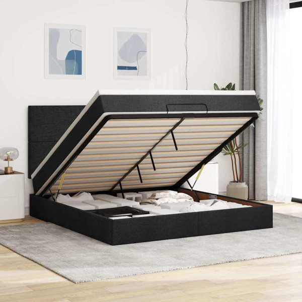 Estructura de cama otomana con colchón tela negra 160x200 cm Estructura de cama otomana con colchón tela negra 160x200 cm D