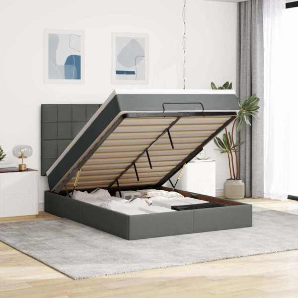Estructura cama otomana colchón tela gris oscuro 140x200cm Estructura cama otomana colchón tela gris oscuro 140x200cm D
