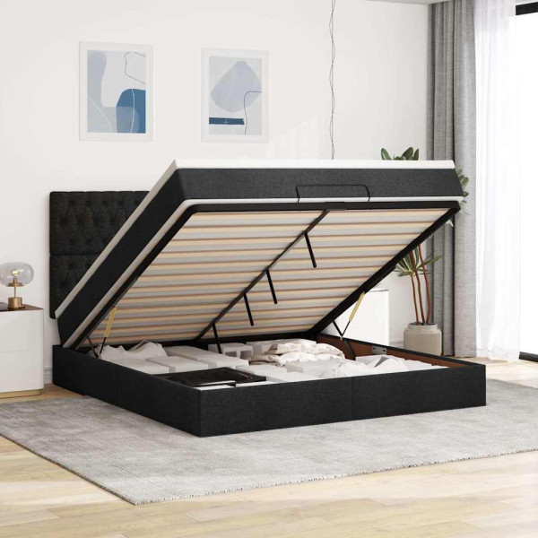 Estructura de cama otomana con colchón tela negra 160x200 cm Estructura de cama otomana con colchón tela negra 160x200 cm D