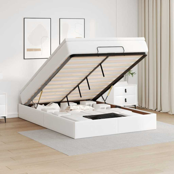 Estructura cama otomana colchón cuero sintético blanco Estructura cama otomana colchón cuero sintético blanco D