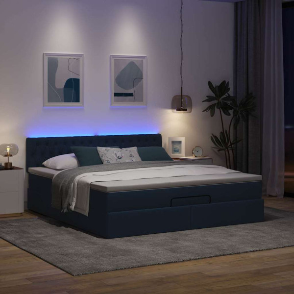 Estructura de cama otomana con colchón tela azul 160x200 cm Estructura de cama otomana con colchón tela azul 160x200 cm D