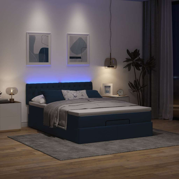 Estructura de cama otomana colchón tela azul pardo 140x200cm Estructura de cama otomana colchón tela azul pardo 140x200cm D