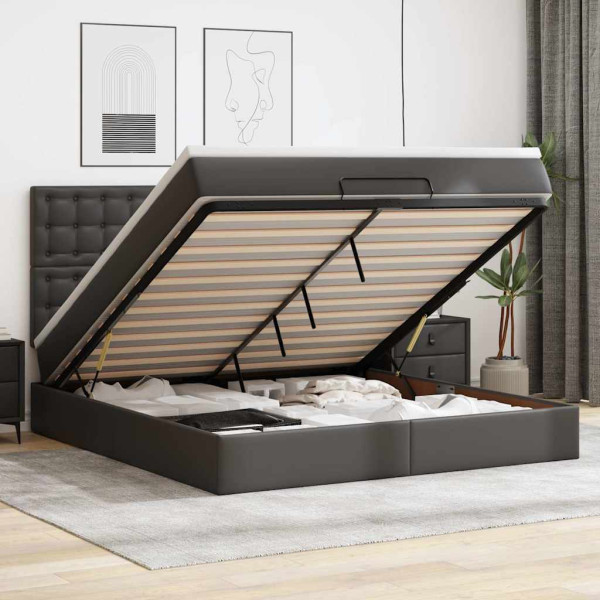Estructura cama otomana colchón cuero sintético negro 160x200cm Estructura cama otomana colchón cuero sintético negro 160x200cm D