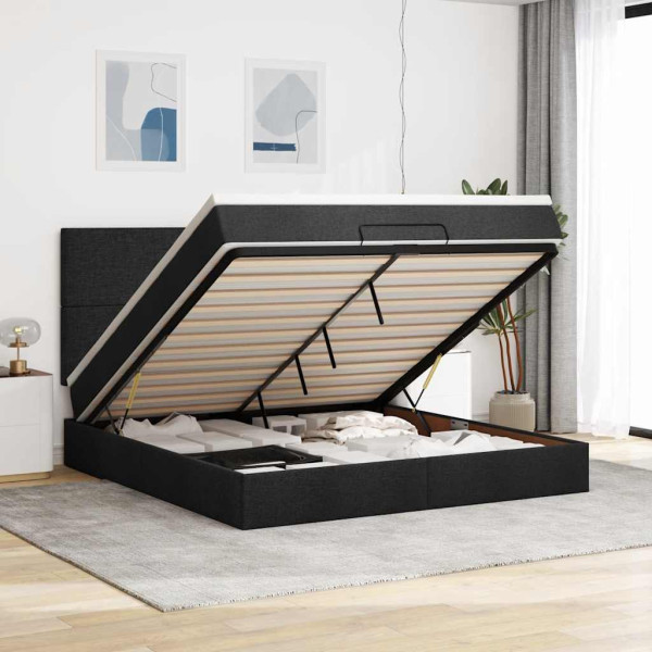 Estructura de cama otomana con colchón tela negra 160x200 cm Estructura de cama otomana con colchón tela negra 160x200 cm D