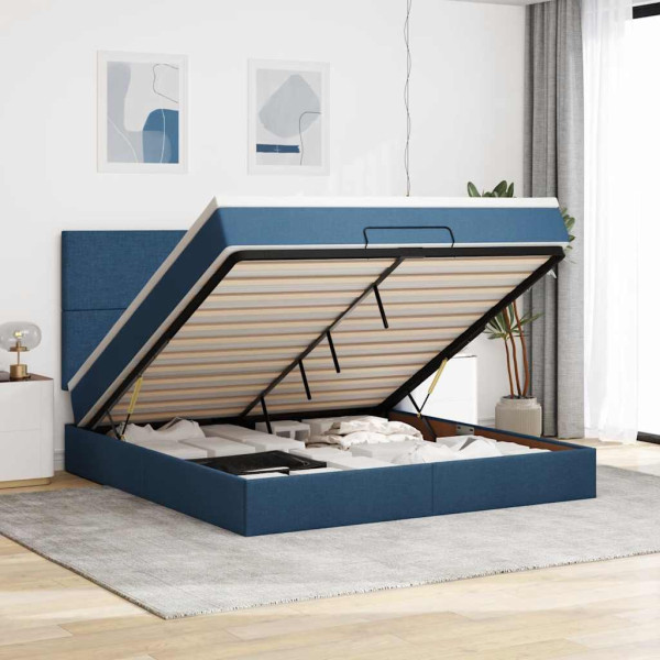 Estructura de cama otomana con colchón tela azul 160x200 cm Estructura de cama otomana con colchón tela azul 160x200 cm D
