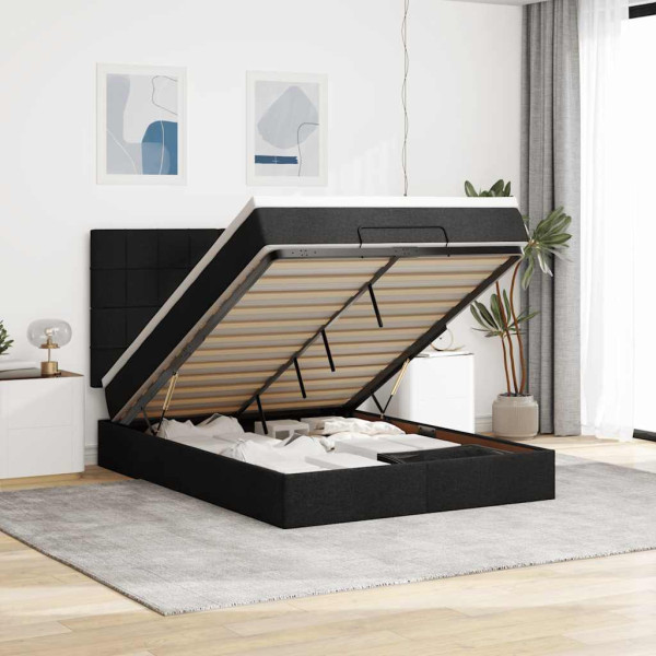 Estructura cama otomana colchón tela negro 140x200cm Estructura cama otomana colchón tela negro 140x200cm D
