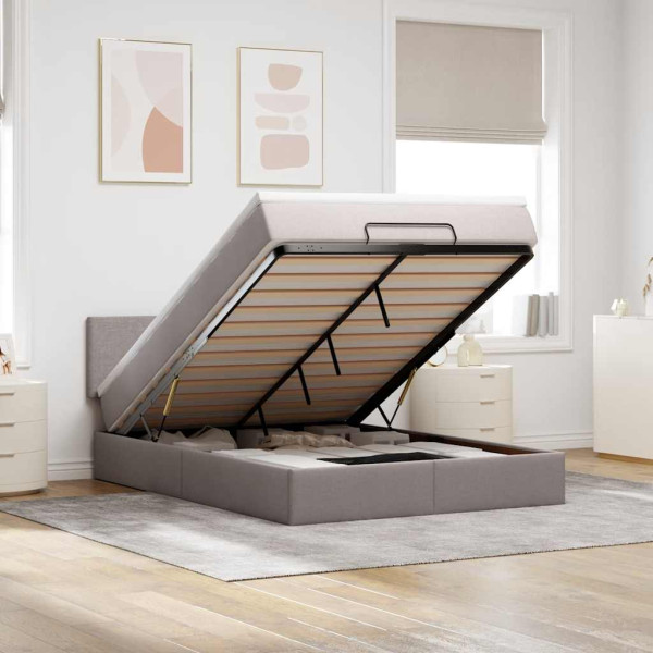 Estructura de cama otomana colchón tela gris pardo 140x200cm Estructura de cama otomana colchón tela gris pardo 140x200cm D