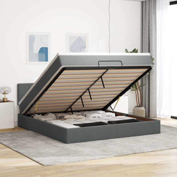 Estructura cama otomana colchón tela gris oscuro 160x200 cm Estructura cama otomana colchón tela gris oscuro 160x200 cm D