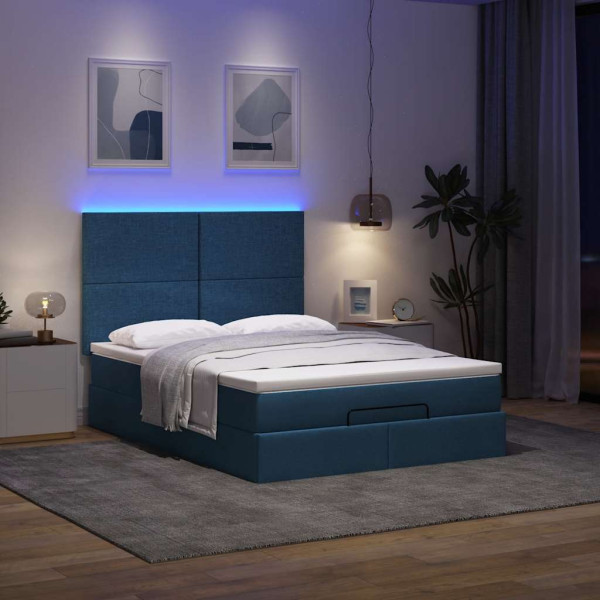 Estructura de cama otomana colchón tela azul pardo 140x200cm Estructura de cama otomana colchón tela azul pardo 140x200cm D