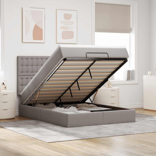 Estructura de cama otomana colchón tela gris pardo 140x200cm Estructura de cama otomana colchón tela gris pardo 140x200cm D