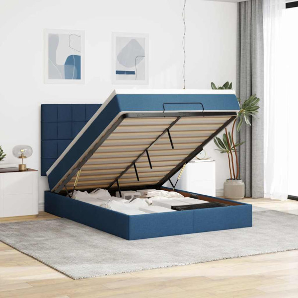 Estructura de cama otomana colchón tela azul pardo 140x200cm Estructura de cama otomana colchón tela azul pardo 140x200cm D