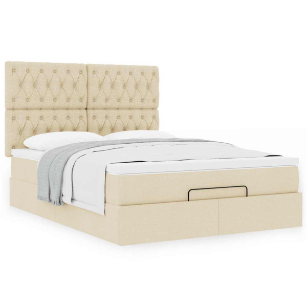 Estructura de cama otomana con colchón tela crema 140x200cm Estructura de cama otomana con colchón tela crema 140x200cm D