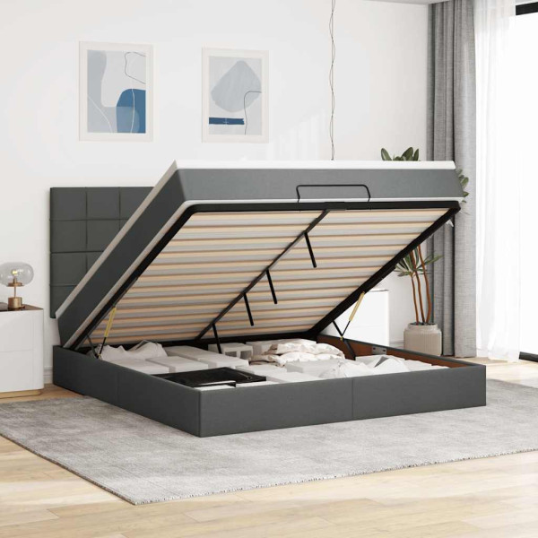 Estructura cama otomana colchón tela gris oscuro 160x200 cm Estructura cama otomana colchón tela gris oscuro 160x200 cm D