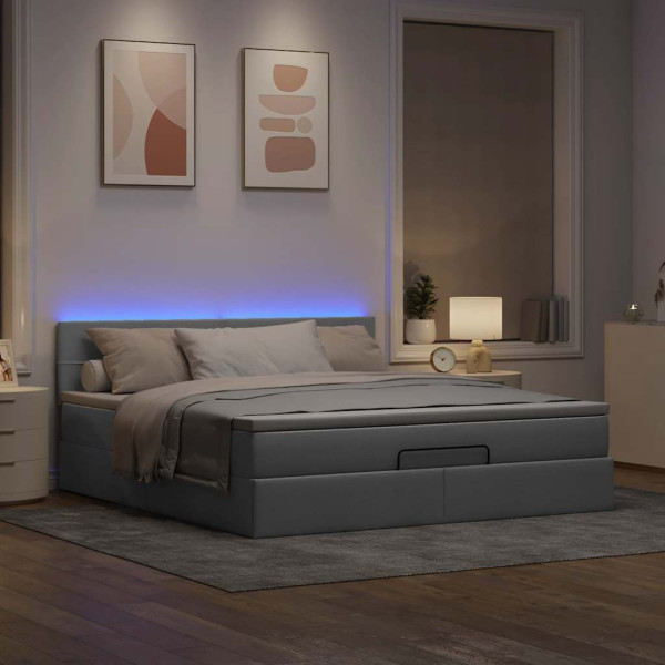 Estructura de cama otomana colchón tela gris claro 180x200cm Estructura de cama otomana colchón tela gris claro 180x200cm D
