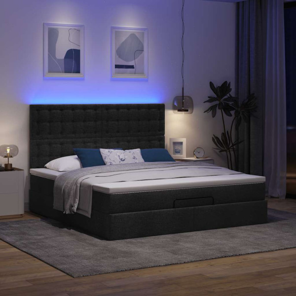 Estructura de cama otomana con colchón tela negra 180x200cm Estructura de cama otomana con colchón tela negra 180x200cm D