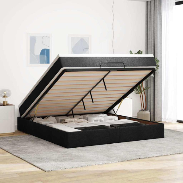 Estructura de cama otomana con colchón tela negra 180x200cm Estructura de cama otomana con colchón tela negra 180x200cm D