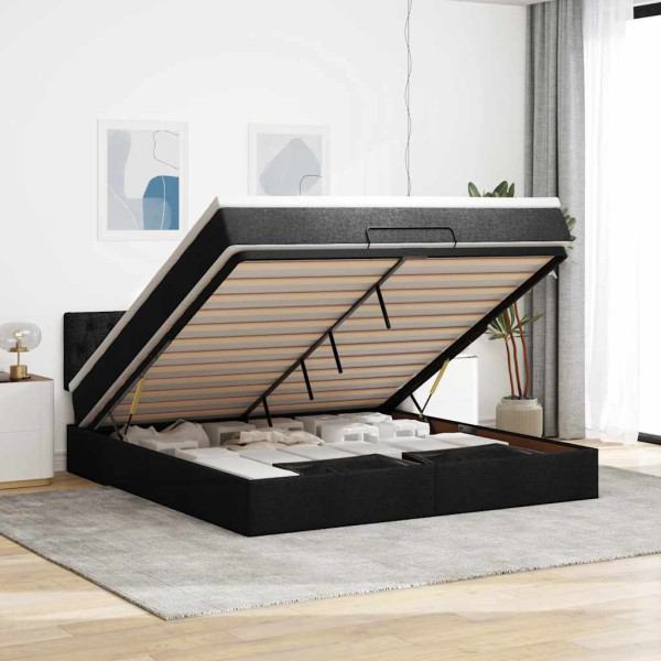 Estructura de cama otomana con colchón tela negra 180x200cm Estructura de cama otomana con colchón tela negra 180x200cm D