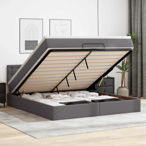 Estructura cama otomana colchón cuero sintético gris 180x200cm Estructura cama otomana colchón cuero sintético gris 180x200cm D