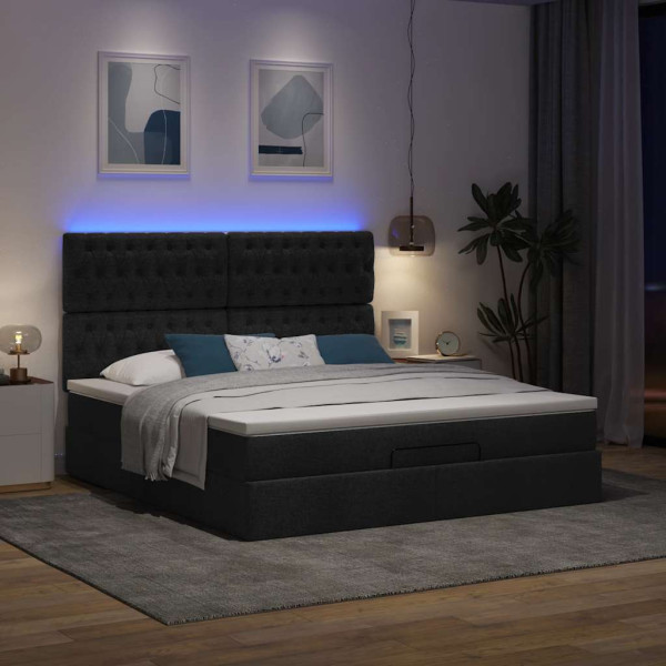 Estructura de cama otomana con colchón tela negra 180x200cm Estructura de cama otomana con colchón tela negra 180x200cm D