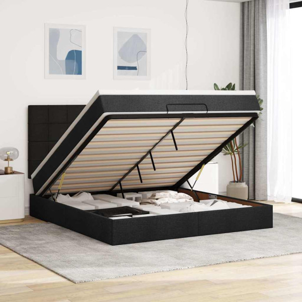 Estructura de cama otomana con colchón tela negra 180x200cm Estructura de cama otomana con colchón tela negra 180x200cm D