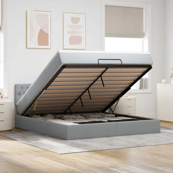 Estructura de cama otomana colchón tela gris claro 180x200cm Estructura de cama otomana colchón tela gris claro 180x200cm D