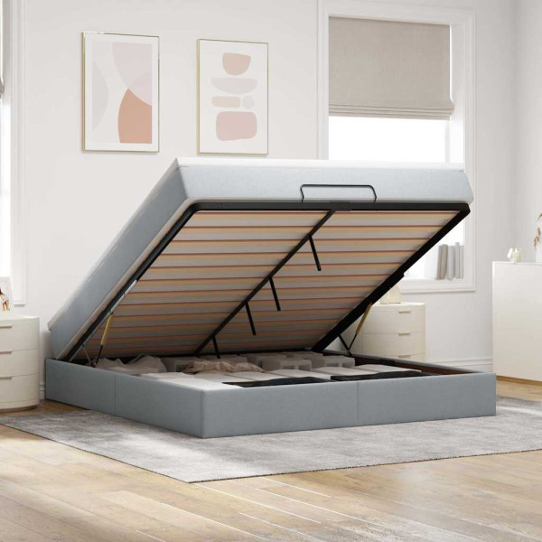 Estructura de cama otomana colchón tela gris claro 180x200cm Estructura de cama otomana colchón tela gris claro 180x200cm D