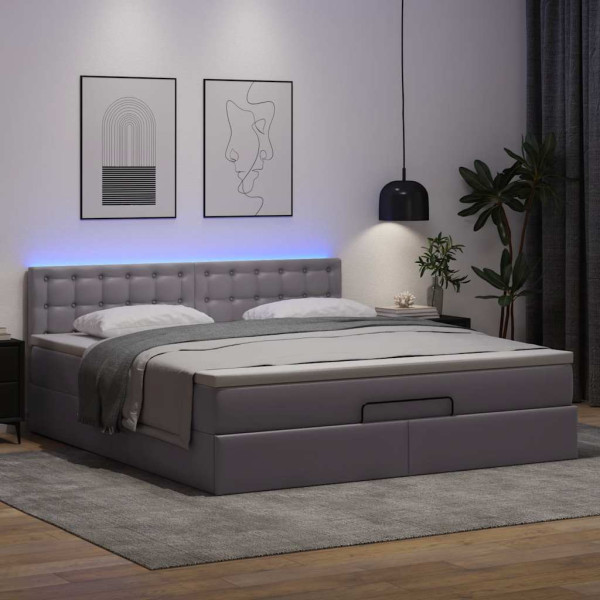 Estructura cama otomana colchón cuero sintético gris 180x200cm Estructura cama otomana colchón cuero sintético gris 180x200cm D