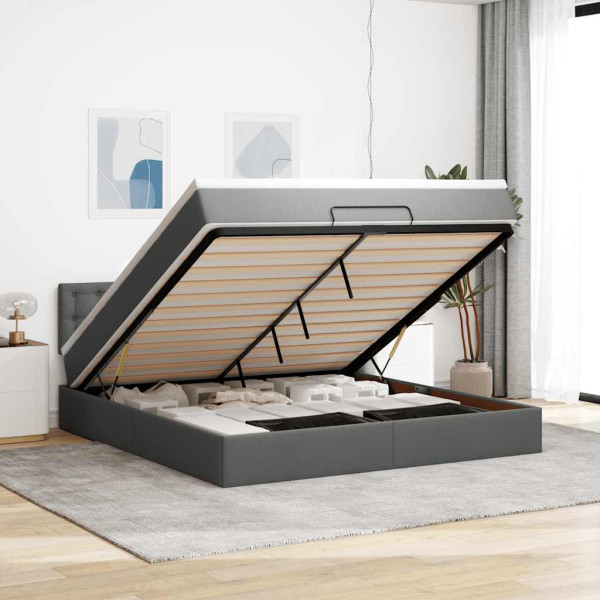 Estructura cama otomana colchón tela gris oscuro 180x200cm Estructura cama otomana colchón tela gris oscuro 180x200cm D