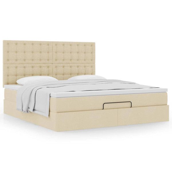Estructura de cama otomana con colchón tela crema 180x200cm Estructura de cama otomana con colchón tela crema 180x200cm D