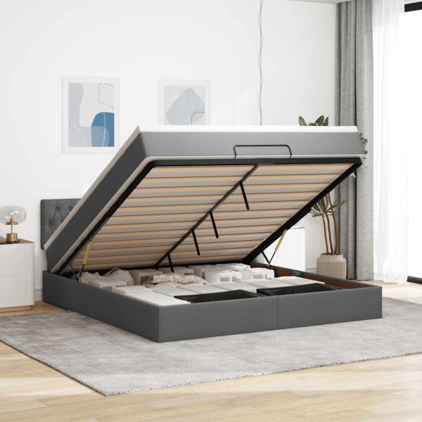 Estructura cama otomana colchón tela gris oscuro 180x200cm Estructura cama otomana colchón tela gris oscuro 180x200cm D