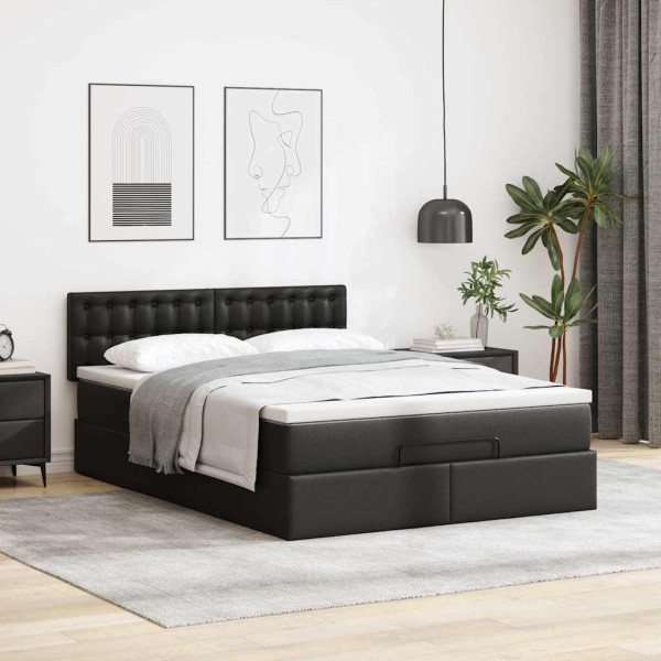 Estructura cama otomana colchón cuero sintético negro 140x190cm Estructura cama otomana colchón cuero sintético negro 140x190cm D