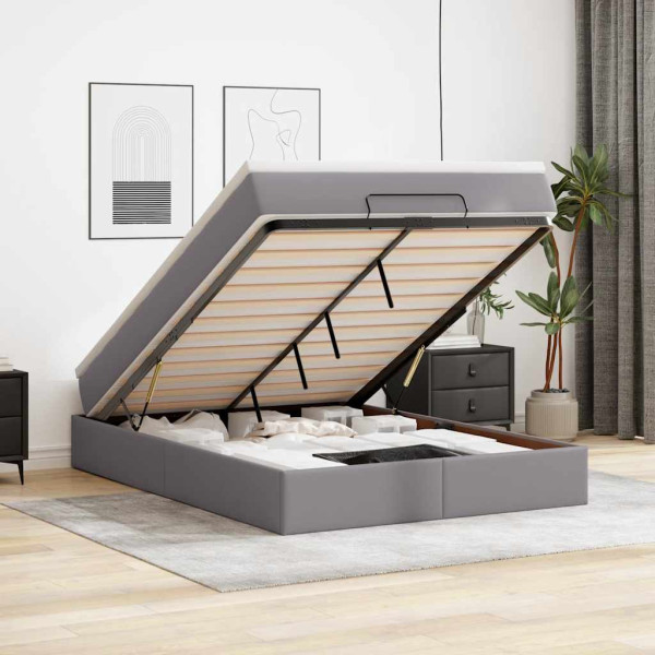 Estructura cama otomana colchón gris 140x190cm cuero sintético Estructura cama otomana colchón gris 140x190cm cuero sintético D