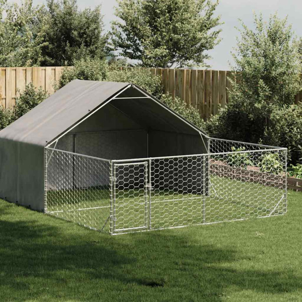 Caseta perros exterior con corral 5x3x1.9 m acero galvanizado Caseta perros exterior con corral 5x3x1.9 m acero galvanizado D