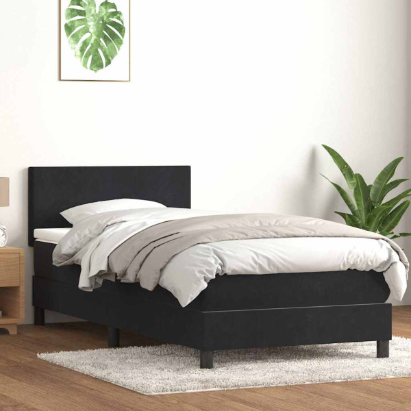 Cama box spring con colchón cuero sintético negro 90x210 cm Cama box spring con colchón cuero sintético negro 90x210 cm D