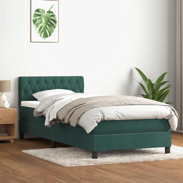 Cama box spring con colchón terciopelo verde oscuro 90x220 cm Cama box spring con colchón terciopelo verde oscuro 90x220 cm D