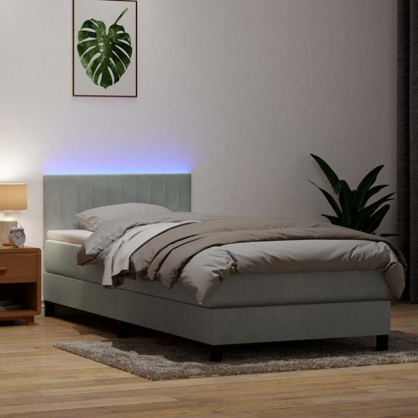 Cama box spring con colchón terciopelo gris claro 80x220 cm Cama box spring con colchón terciopelo gris claro 80x220 cm D