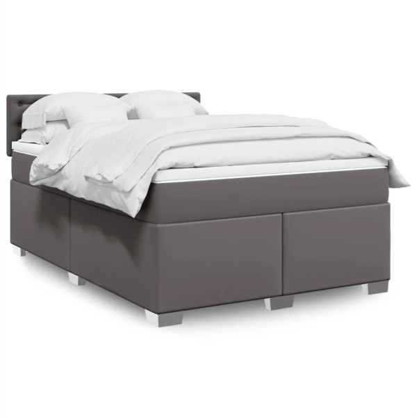 Cama box spring con colchón cuero sintético gris 140x190 cm Cama box spring con colchón cuero sintético gris 140x190 cm D