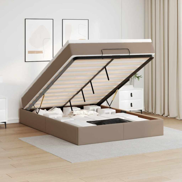 Estructura cama otomana colchón cuero sintético cappucino Estructura cama otomana colchón cuero sintético cappucino D